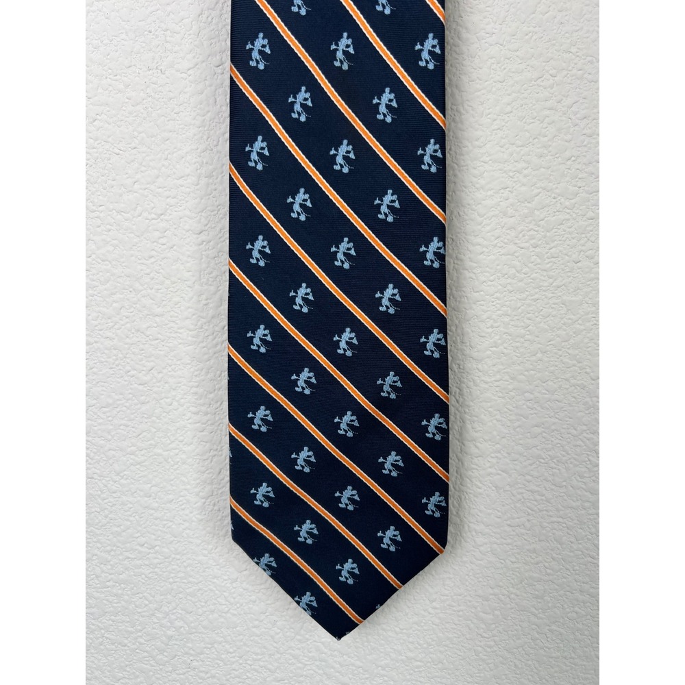Disney Mickey Mouse Tie 100% Silk Resort Navy Orange Striped Novelty Necktie